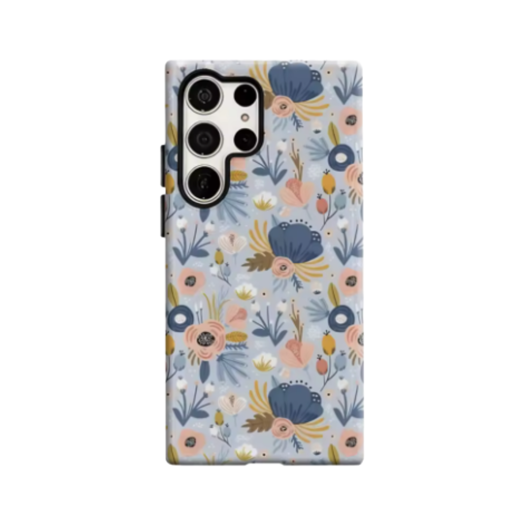 Pastel Floral Pattern Phone Case for Samsung Galaxy S25 Ultra S24 S23 Ultra Plus Glossy Double-layer Back Cover
