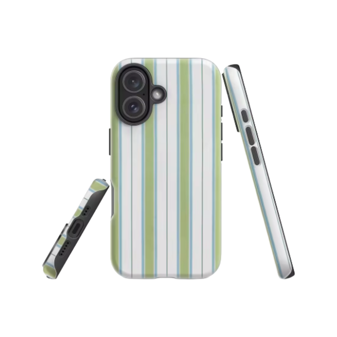 Fresh Green & Blue Stripes IPhone17 Must-Haves Phone Case for IPhone 17 16 15 14 13 12 Pro Max Plus Double-layer Back Cover