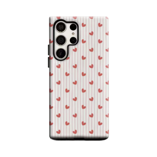 Heart Stripes Phone Case for Samsung Galaxy S25 Ultra S24 S23 Ultra Plus Glossy Double-layer Back Cover
