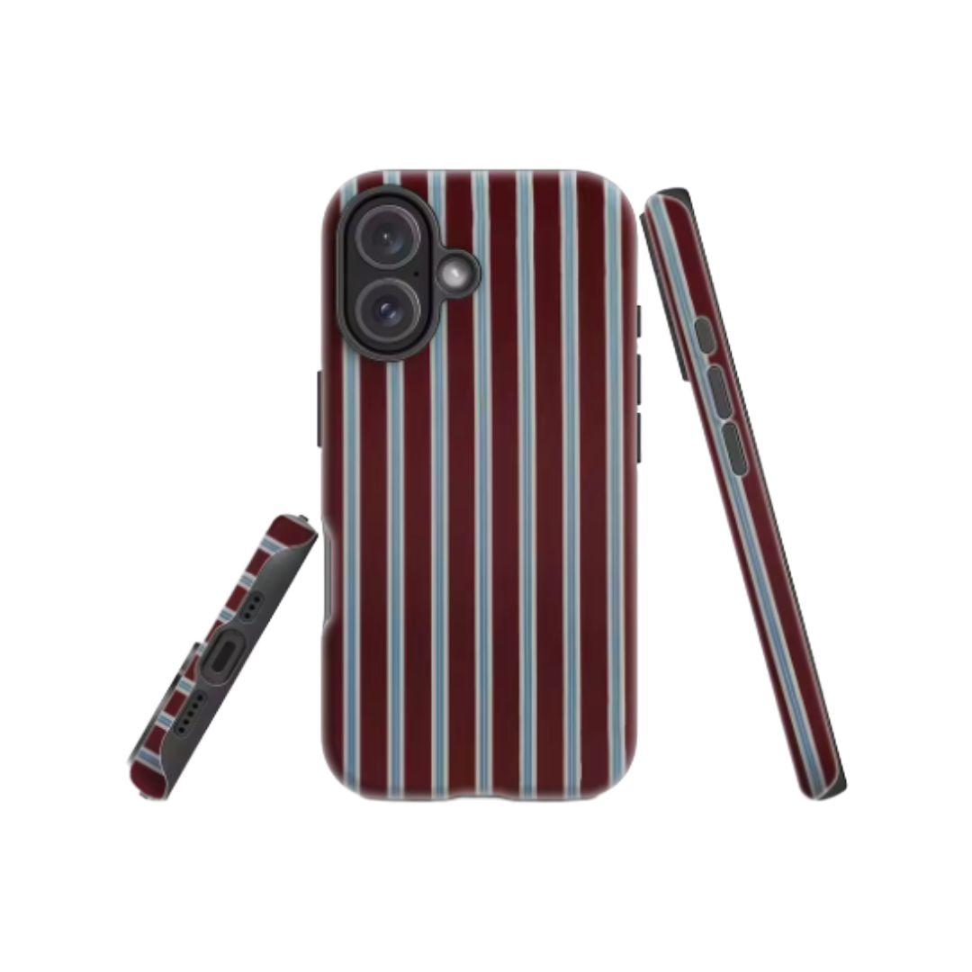 Burgundy Blue White Stripes IPhone17 Must-Haves Phone Case for IPhone 17 16 15 14 13 12 Pro Max Plus Double-layer Back Cover