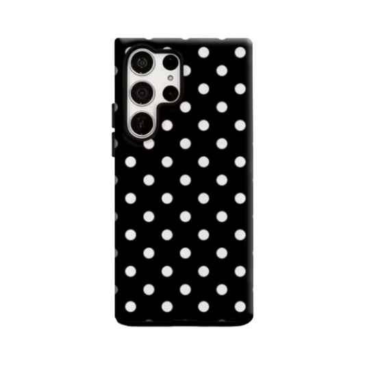 Black and White Polka Dots Phone Case for Samsung Galaxy S25 Ultra S24 S23 Ultra Plus Glossy Double-layer Back Cover