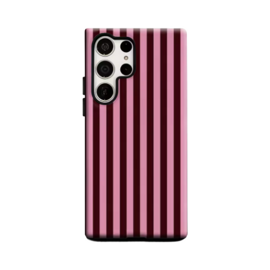 Pink & Burgundy Vertical Stripes Phone Case for Samsung Galaxy S25 Ultra S24 S23 Ultra Plus Glossy Double-layer Back Cover