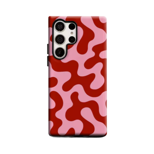 Artistic Red & Pink Fluid Pattern Phone Case for Samsung Galaxy S25 Ultra S24 S23 Ultra Plus Glossy Double-layer Back Cover