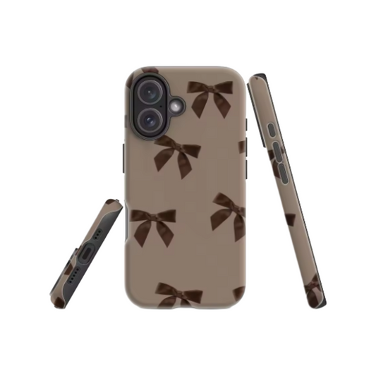 Elegant Brown Bow Pattern IPhone17 Must-Haves Phone Case for IPhone 17 16 15 14 13 12 Pro Max Plus Double-layer Back Cover