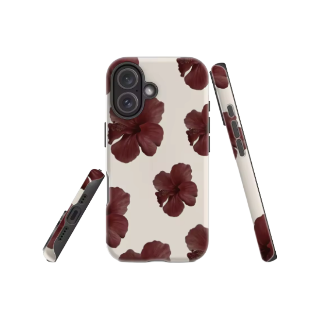 Burgundy Hibiscus Blooms IPhone17 Must-Haves Phone Case for IPhone 17 16 15 14 13 12 Pro Max Plus Double-layer Back Cover