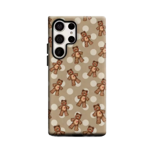 Teddy Bears Polka Dots Phone Case for Samsung Galaxy S25 Ultra S24 S23 Ultra Plus Glossy Double-layer Back Cover