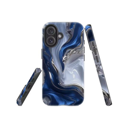 Blue and Silver Flowing Texture IPhone17 Must-Haves Phone Case for IPhone 17 16 15 14 13 12 Pro Max Plus Double-layer Back Cover