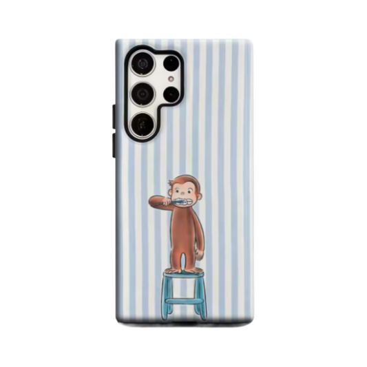 Monkey Brushing Teeth Phone Case for Samsung Galaxy S25 Ultra S24 S23 Ultra Plus Glossy Double-layer Back Cover