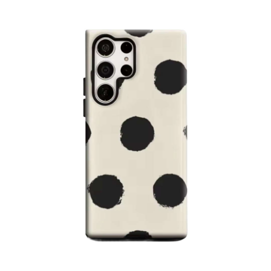 Hand Painted Black Polka Dots Phone Case for Samsung Galaxy S25 Ultra S24 S23 Ultra Plus Glossy Double-layer Back Cover