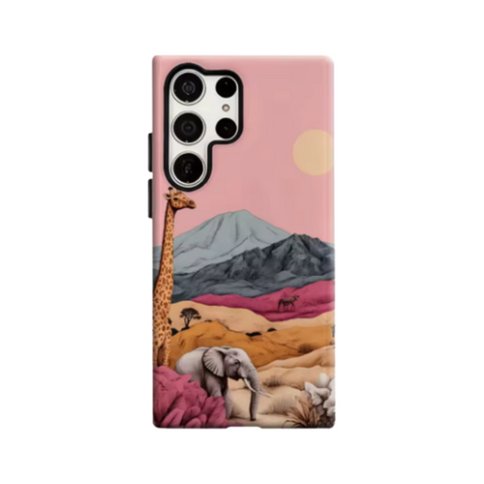 Pastel Safari Scene Phone Case for Samsung Galaxy S25 Ultra S24 S23 Ultra Plus Glossy Double-layer Back Cover