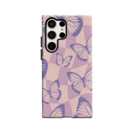 Purple Butterflies Phone Case for Samsung Galaxy S25 Ultra S24 S23 Ultra Plus Glossy Double-layer Back Cover
